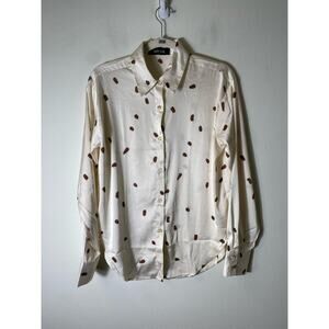 Fab'rik Off White Brown Spot Satin Button Down Blouse Sz S